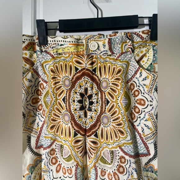 Zara Printed Linen Blend Wide Leg Pants - Boho Paisley Mandala - Sz Large - Picture 3 of 9